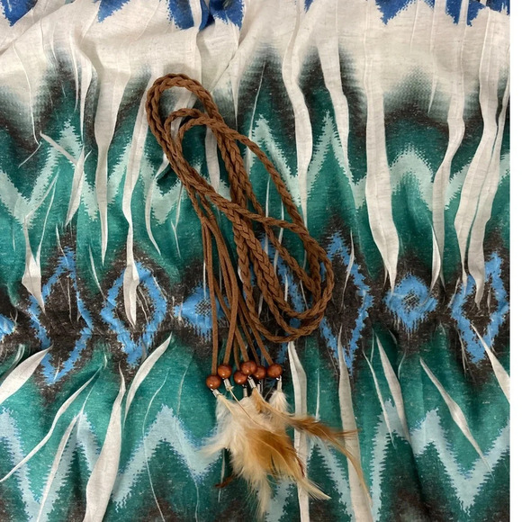 Lane Bryant Factory Boho Linen Top Popover Size 26/28W Aztec Belt Cold Shoulder - Picture 5 of 11